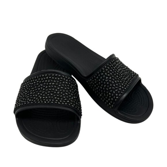 Crocs Sloane Embellished Slide Sandals Size 6W Black Studded Casual Comfort - Picture 1 of 9